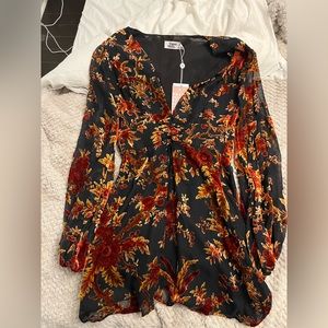 Tiger Mist Velvet Deep V Mini Dress